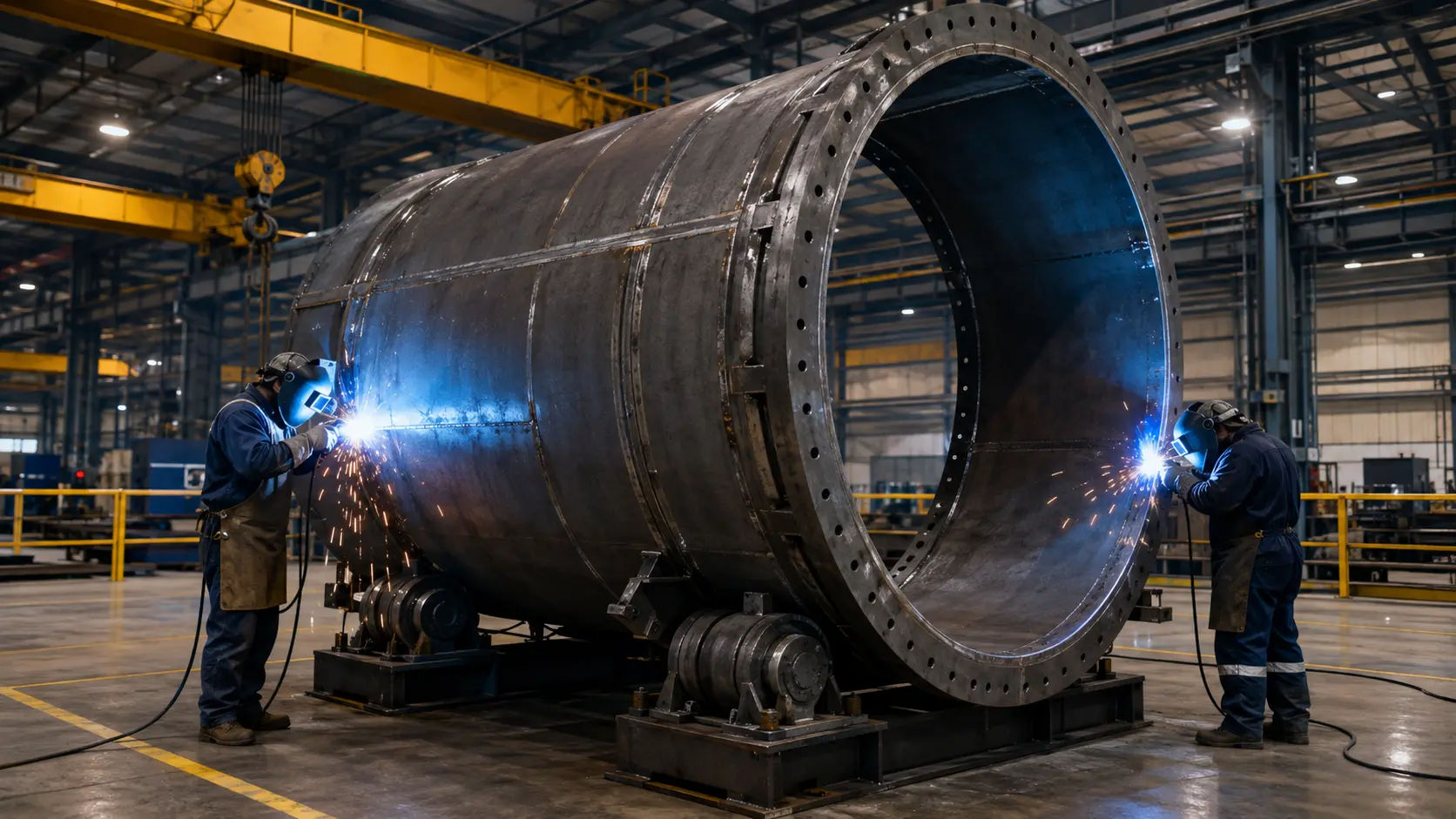 Heavy fabrication workshop with pressure-vessel welding