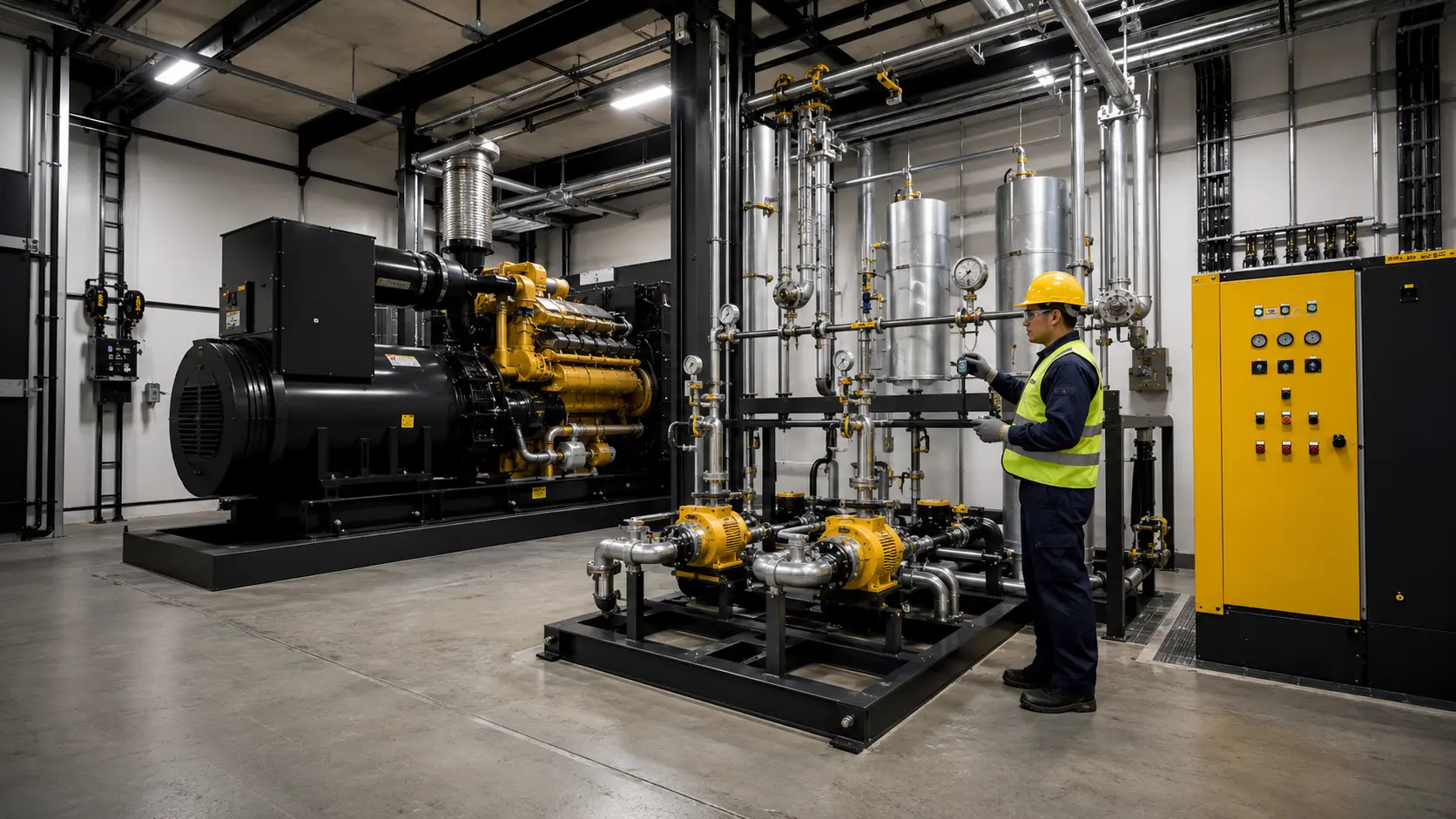 MEP generator, pump skid and control-system installation
